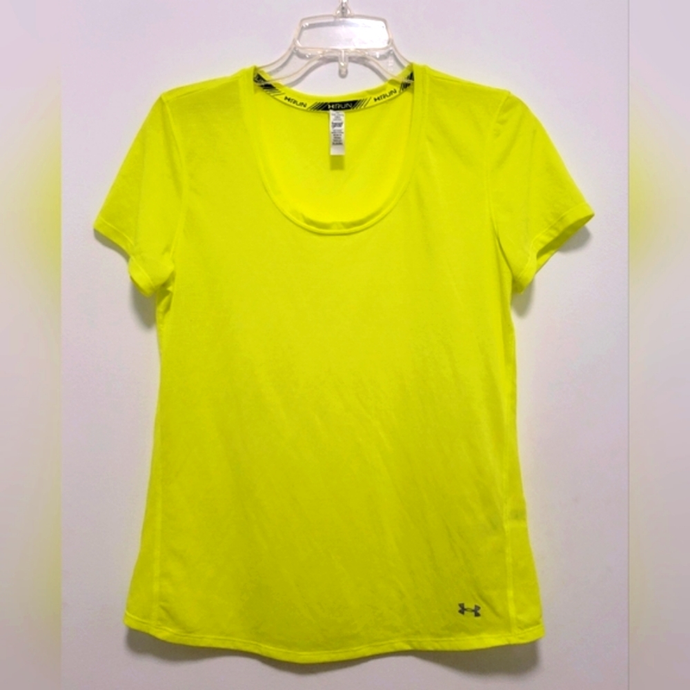 Under Armour Heat Gear Fitted Neon Yellow Short Sleeve Sport Run Workout Shirt M